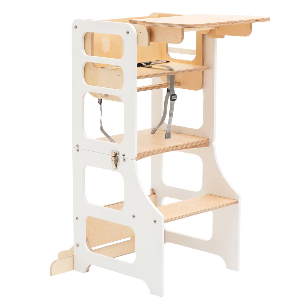 Foldable kitchen tower high chair with a slide