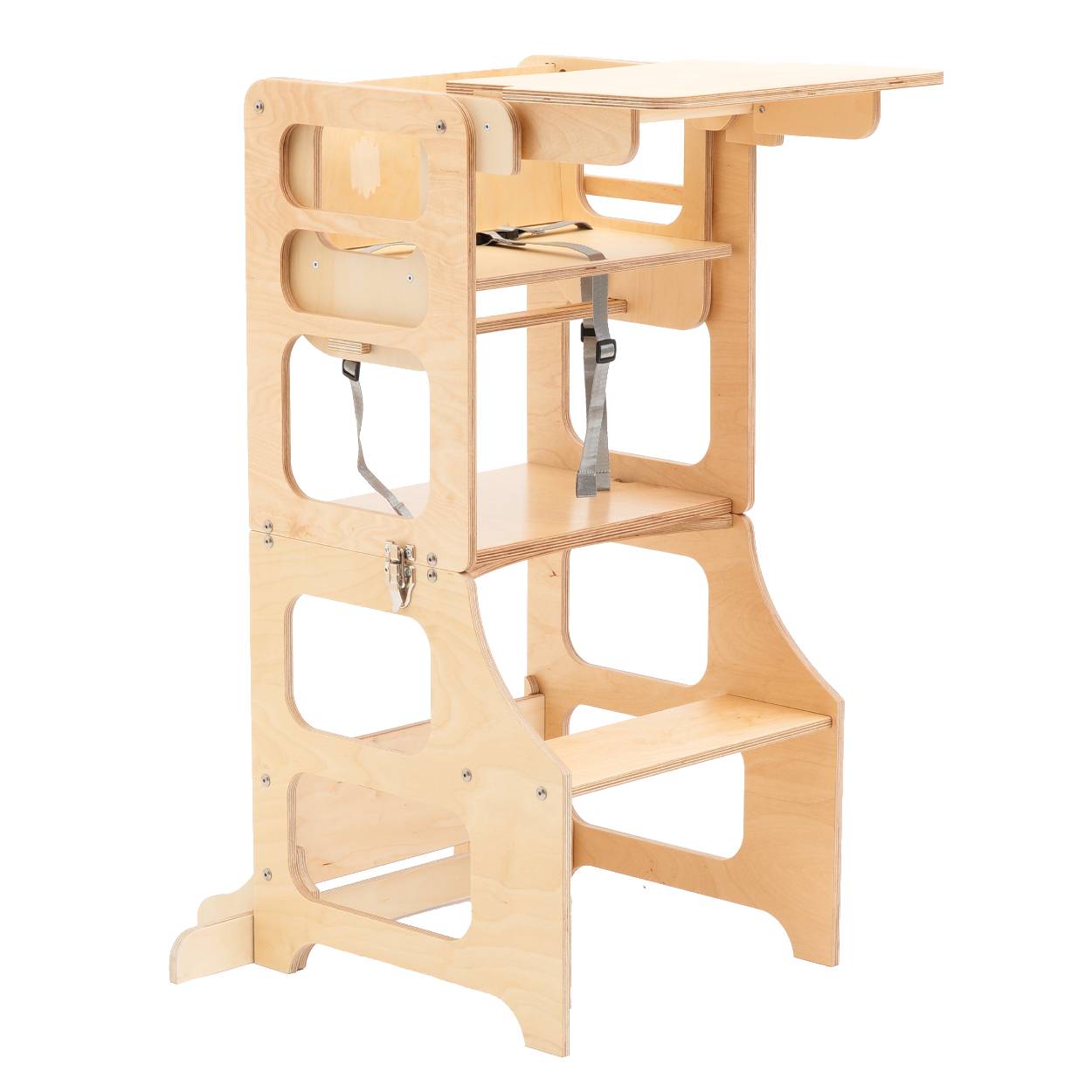Foldable kitchen tower high chair with a slide