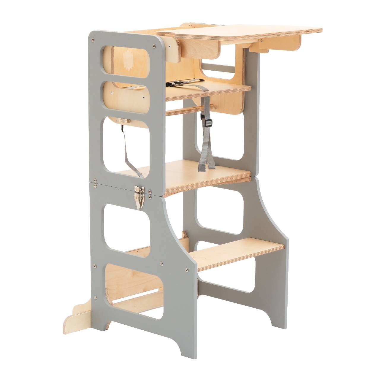 Foldable kitchen tower high chair with a slide