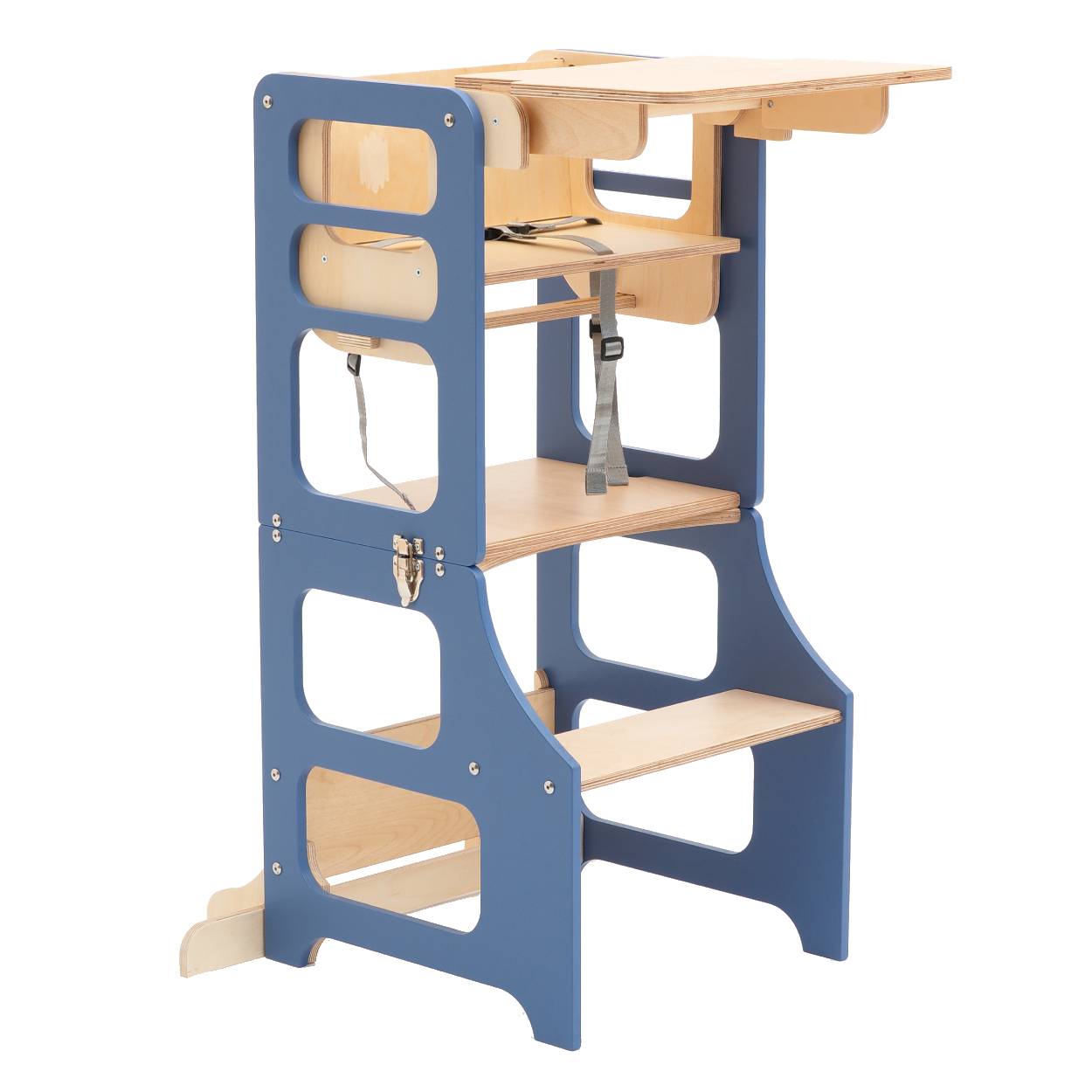 Foldable kitchen tower high chair with a slide