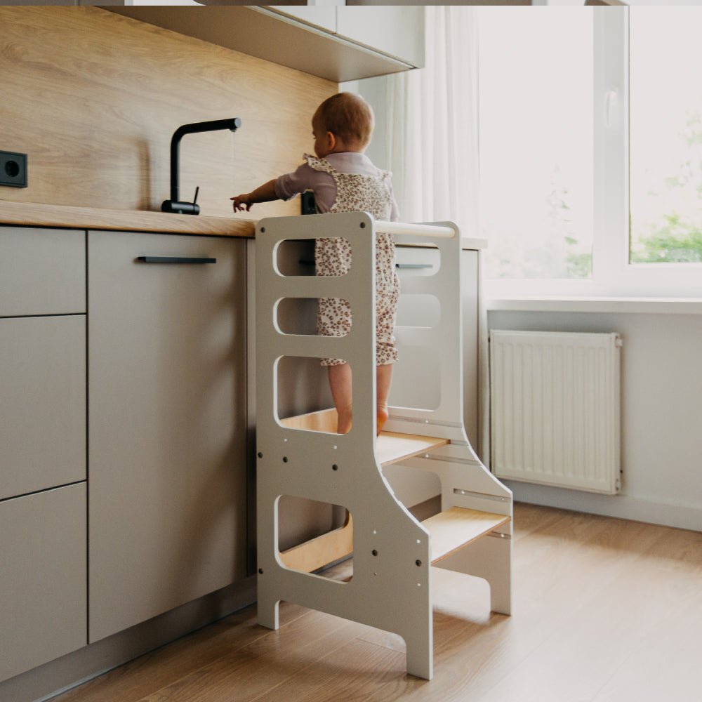 Adjustable height kitchen tower - Duck Woodworks