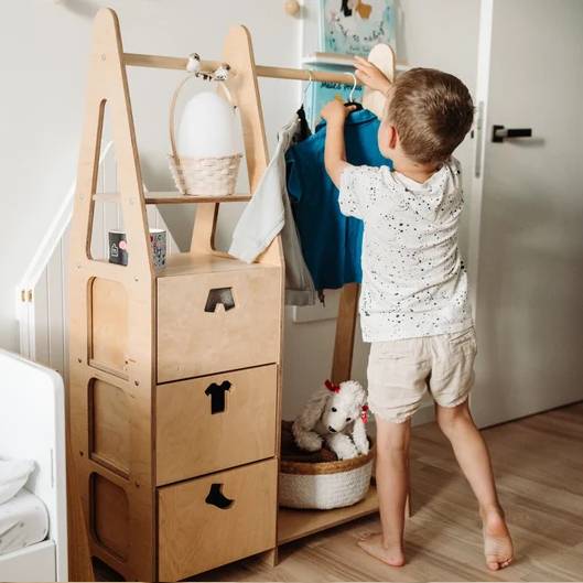 Clothing Rack with drawers (clothing shape holes)