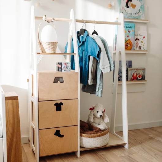 Clothing Rack with drawers (clothing shape holes)