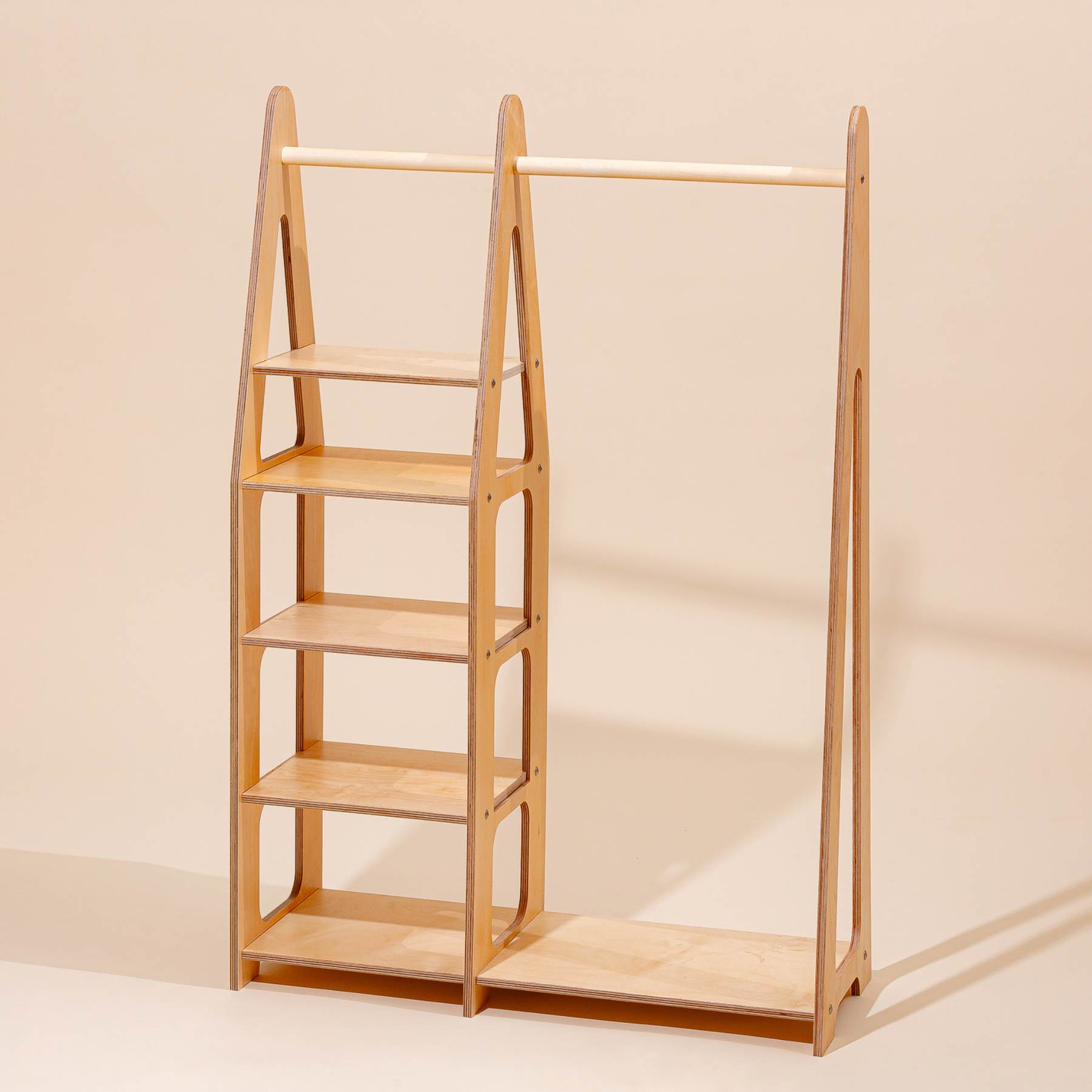 Clothing Rack with shelves on the side - Duck Woodworks