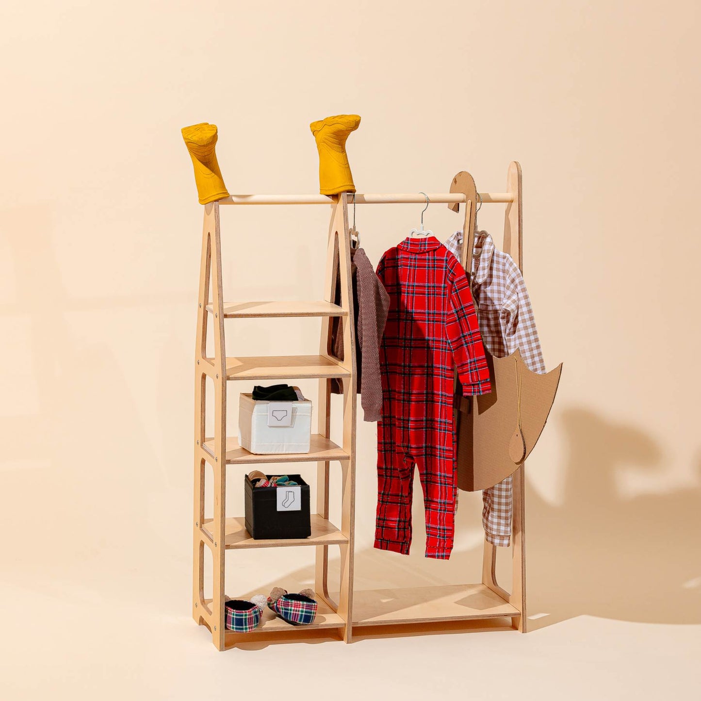 Clothing Rack with shelves on the side