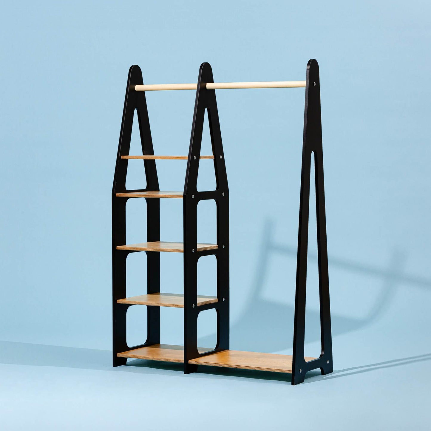 Clothing Rack with shelves on the side