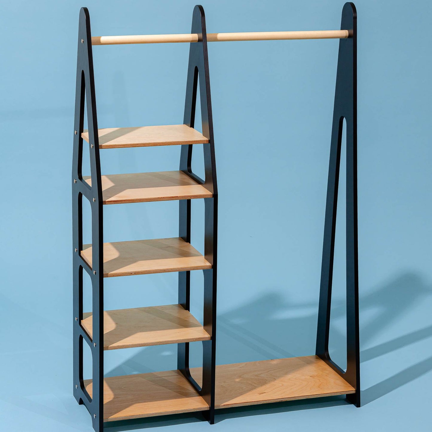 Clothing Rack with shelves on the side