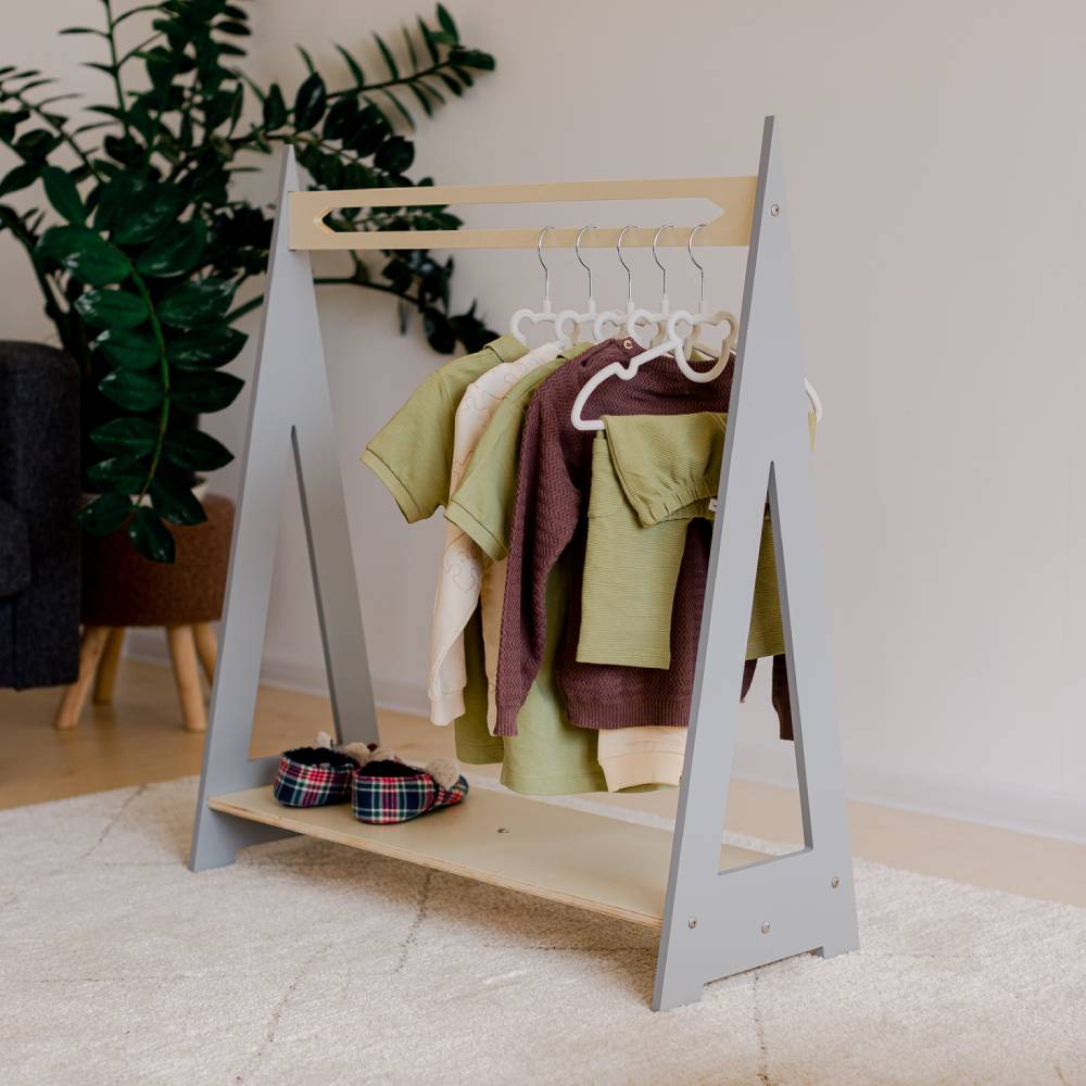 Triangle shaped wooden clothing rack