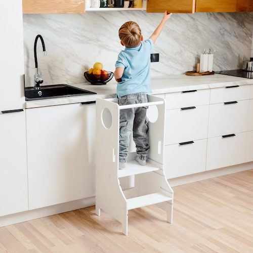 Adjustable height kitchen tower