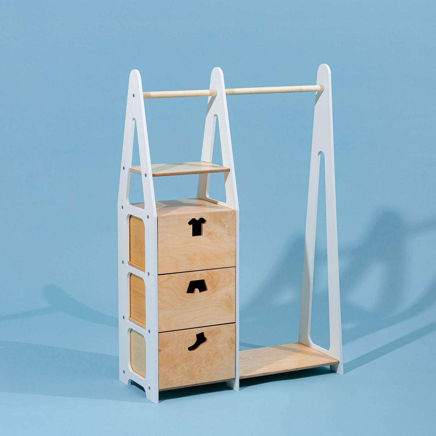 Clothing Rack with drawers (clothing shape holes)