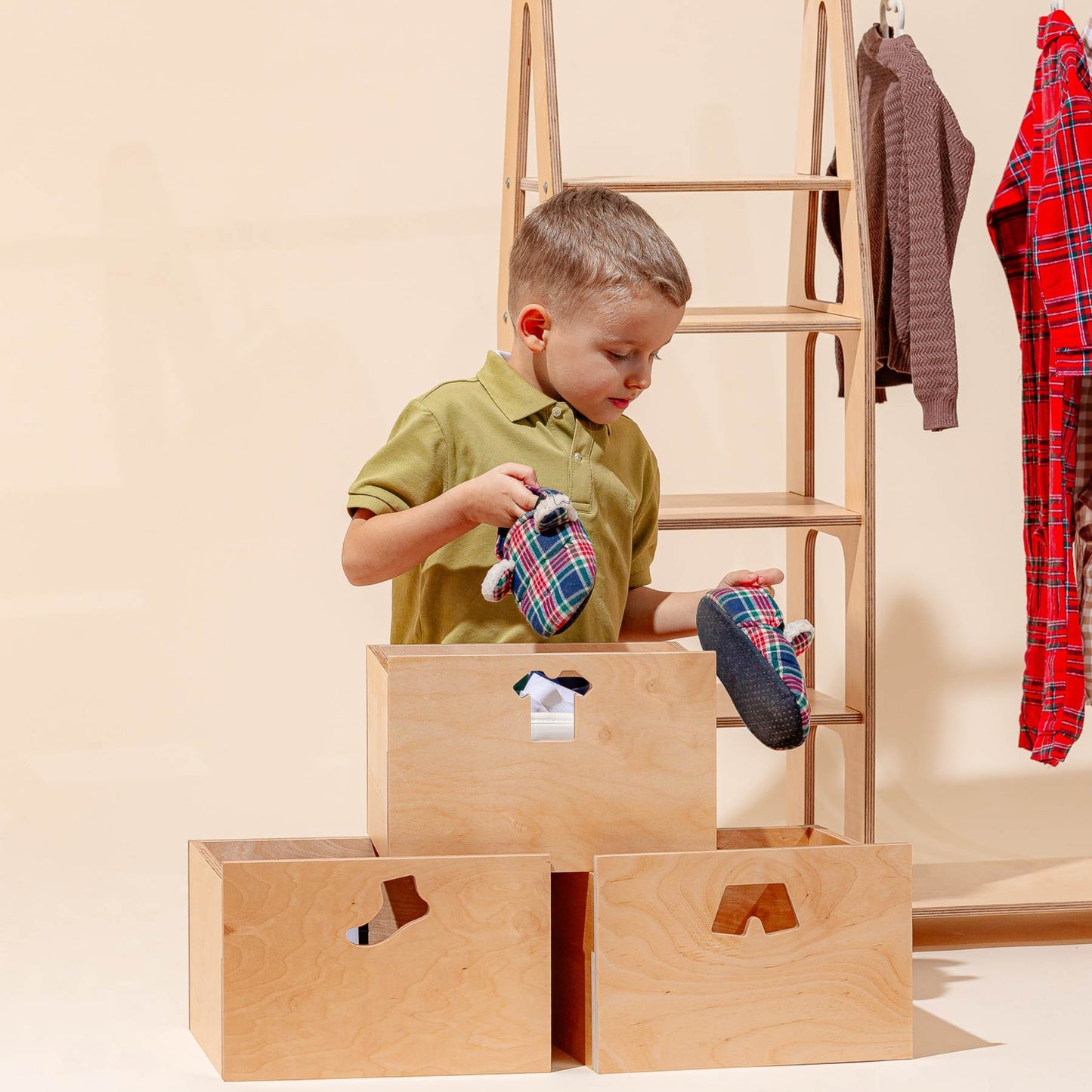 Clothing Rack with drawers (clothing shape holes)
