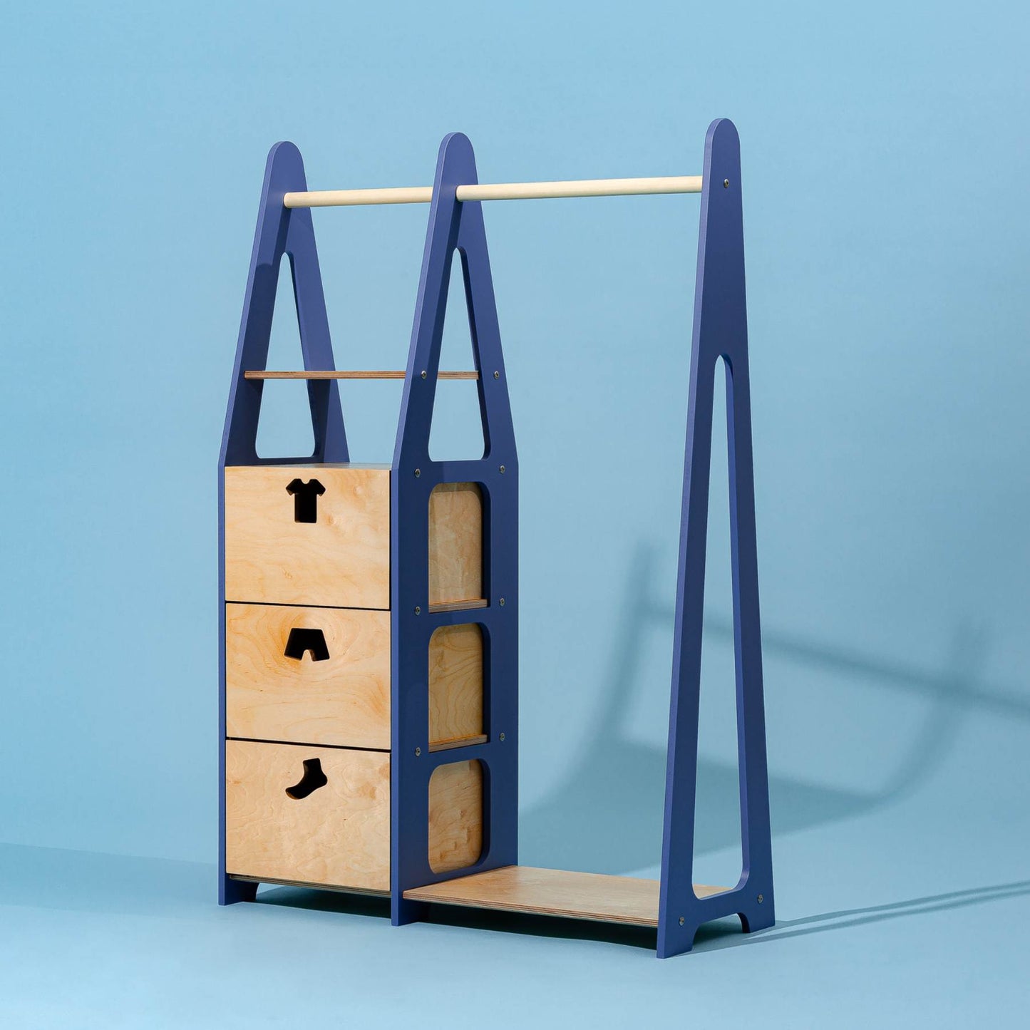 Clothing Rack with drawers (clothing shape holes)