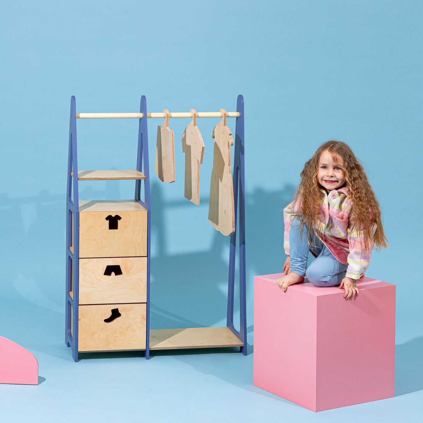 Clothing Rack with drawers (clothing shape holes)