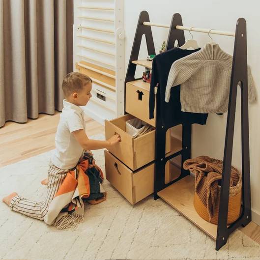 Clothing Rack with drawers (clothing shape holes)
