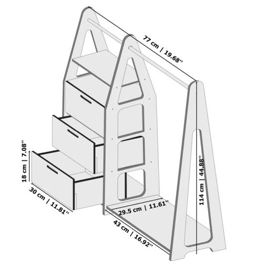 Clothing Rack with drawers (rectangular holes) - Duck Woodworks