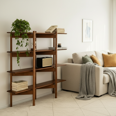 Mid-Century Modern Narrow Shelf | Solid Pine | Slim Bookcase