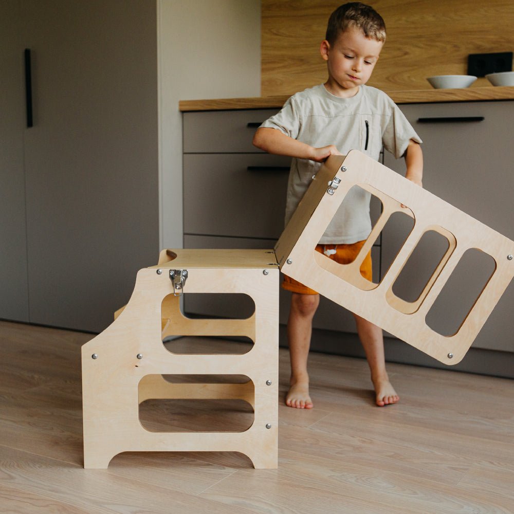 Foldable kitchen tower high chair - Duck Woodworks