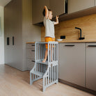 Foldable kitchen tower with slide (striped collection) - Duck Woodworks