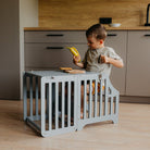 Foldable kitchen tower with slide (striped collection) - Duck Woodworks