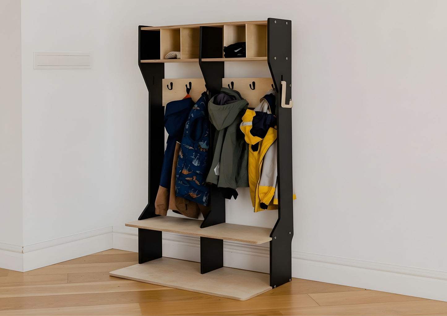 Armoire de rangement pour vêtements d'extérieur d'enfants – Structure robuste en bois