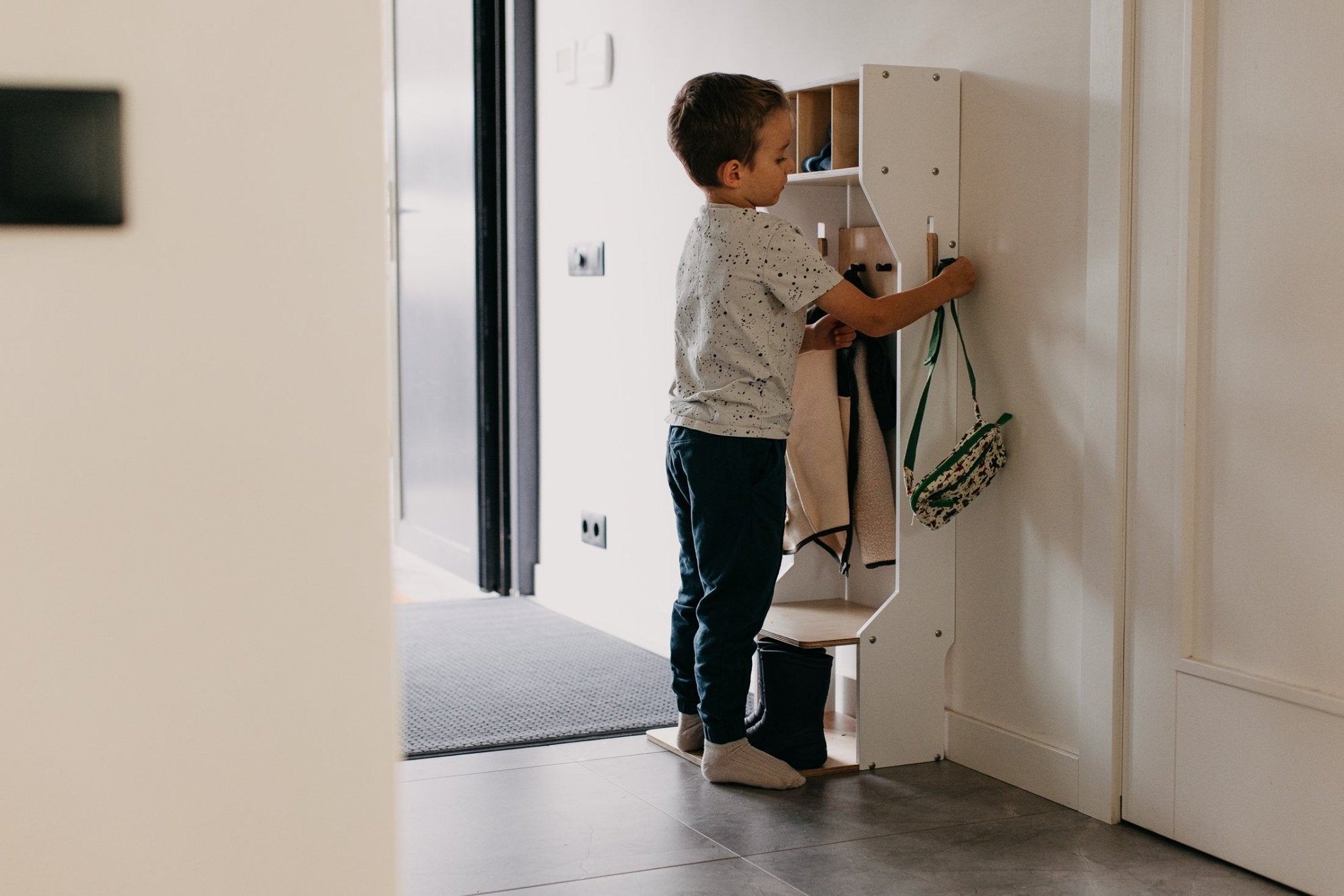 Children's Outwear Organizer – Sturdy Wood Frame Wardrobe - Duck Woodworks