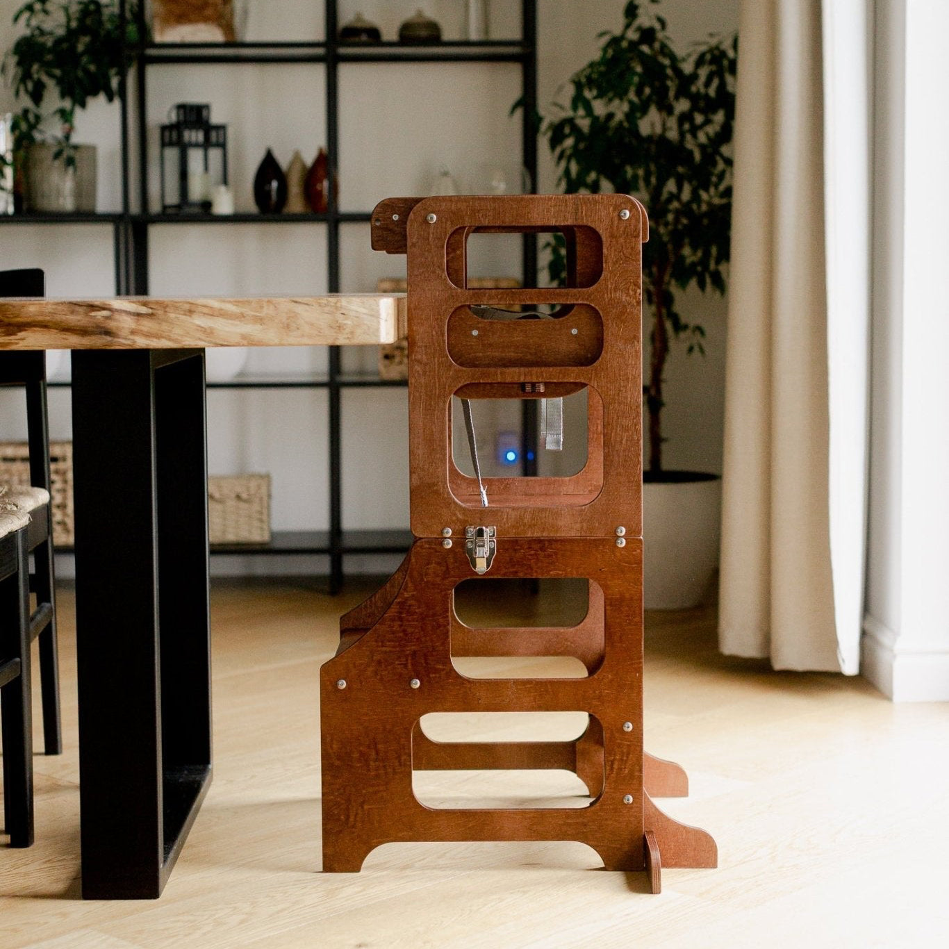 Mid-Century modern foldable kitchen tower high chair – Duck Woodworks