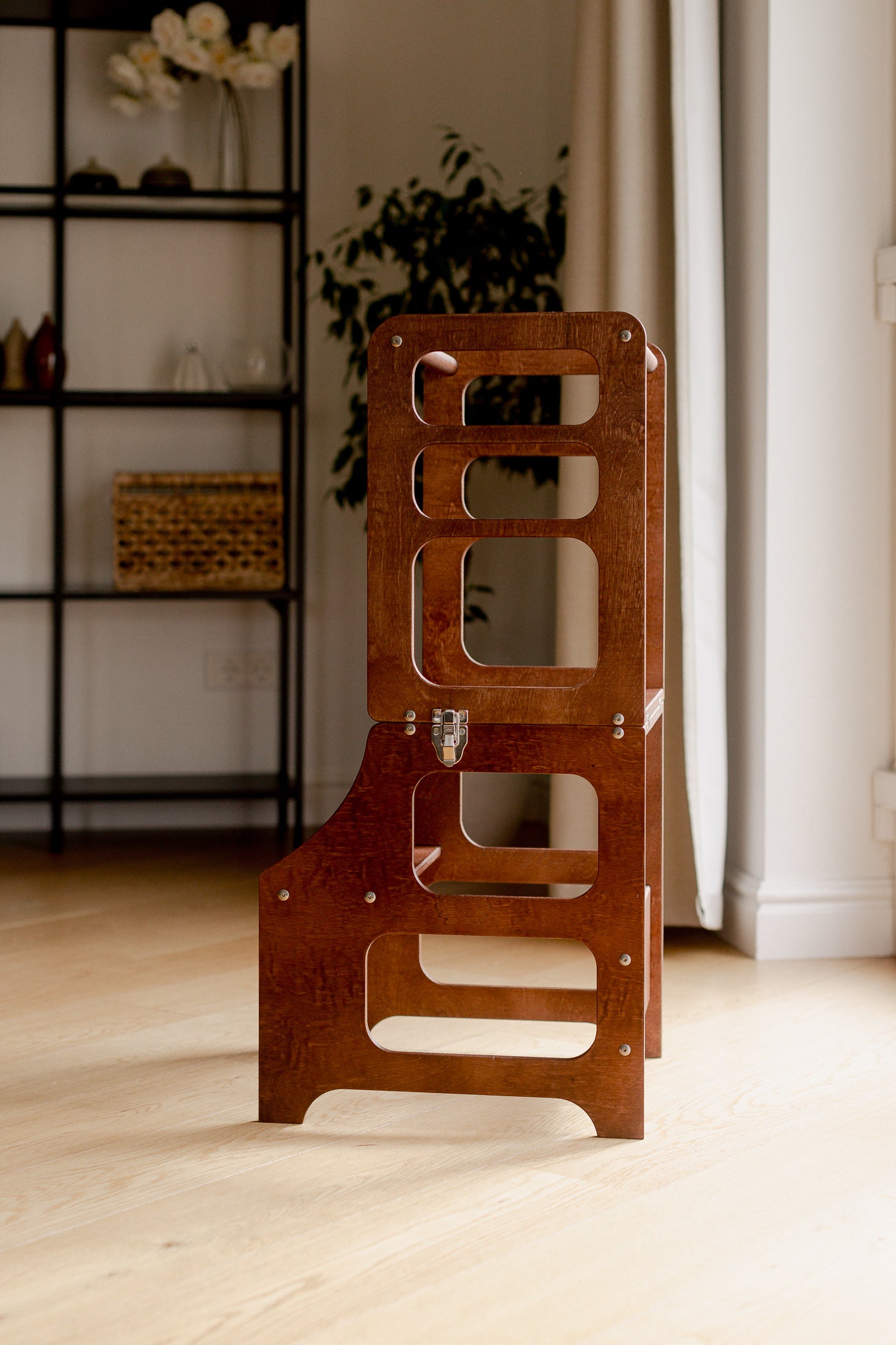 Brown Mid Century Modern Foldable Kitchen Tower
