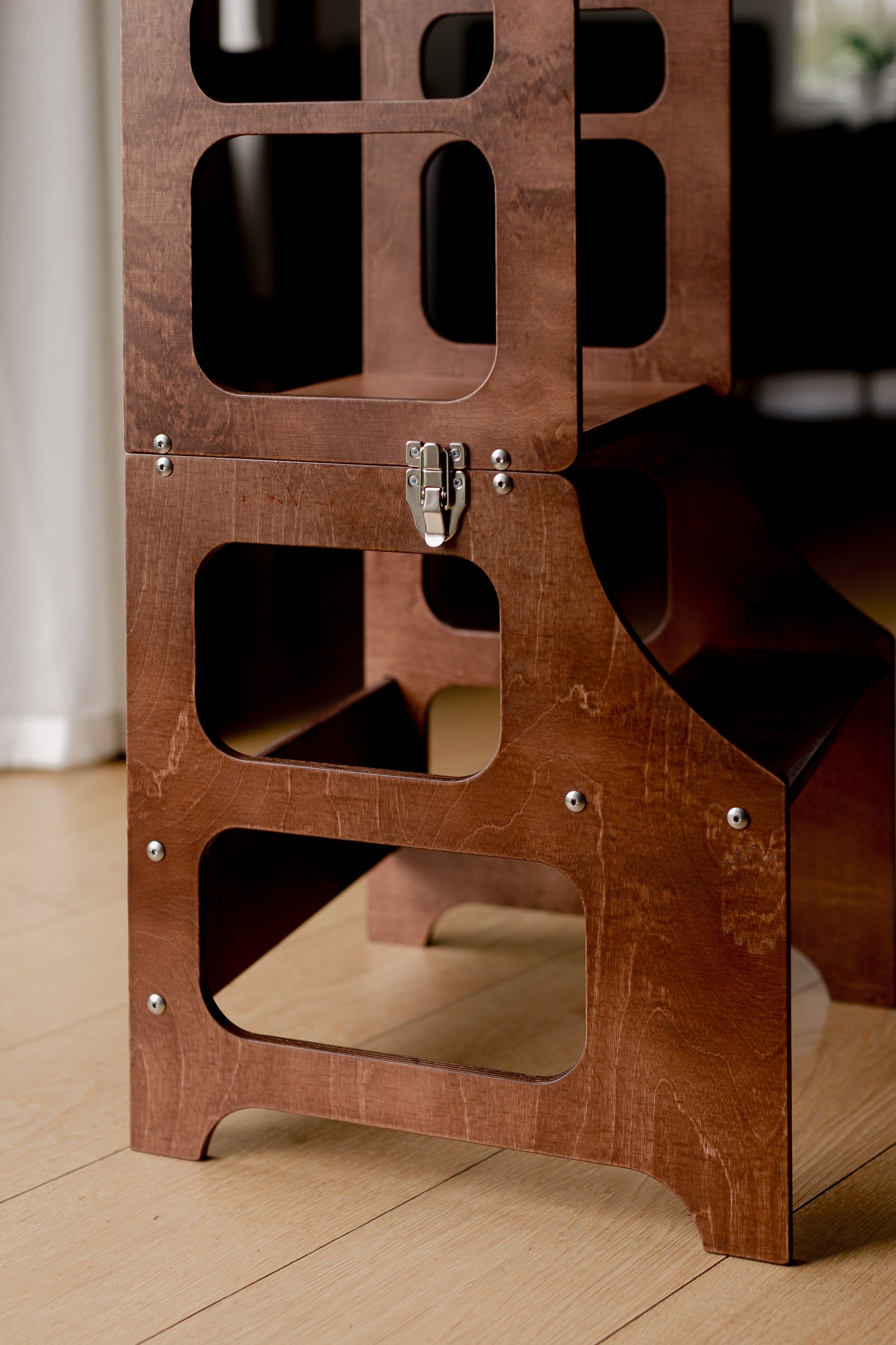 Brown Wood Mid Century Modern Foldable Kitchen Tower